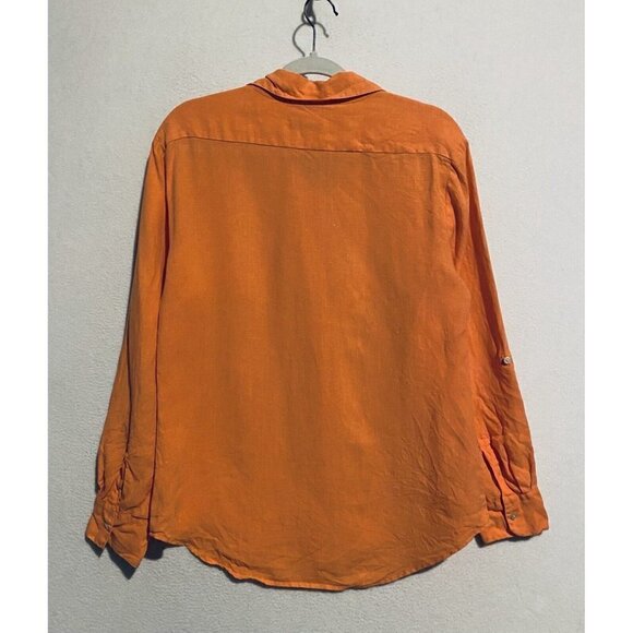 Tommy Bahama Top Womens S Two Palms Linen Shirt Button Up Long Sleeve Orange - Picture 3 of 7